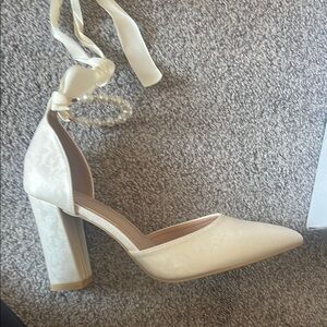 Elegant Cream Block Heel Women's Shoes